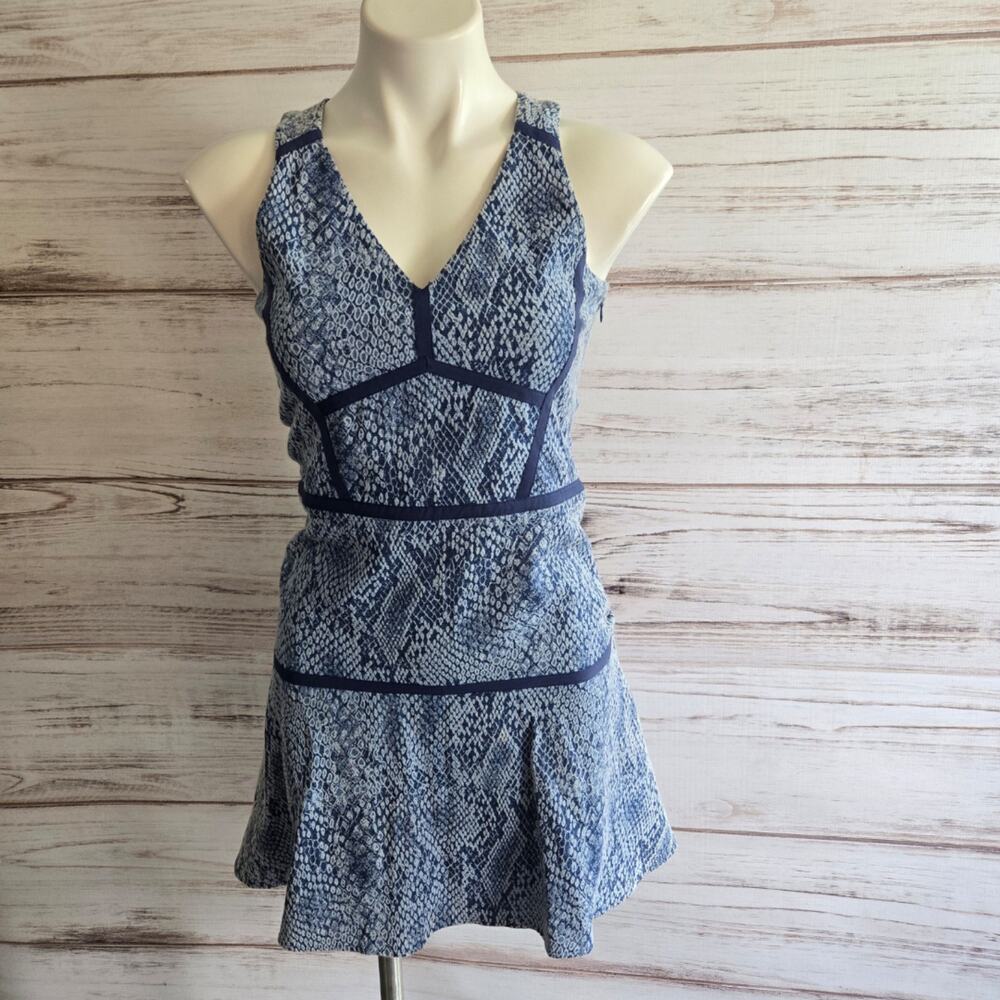 Parker Blue Snake Print Halter Fit and Flare Dress sz S
